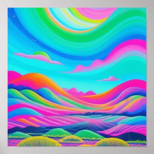 Psychedelische Landschap Roze Groene Kunst Poster (Voorkant)