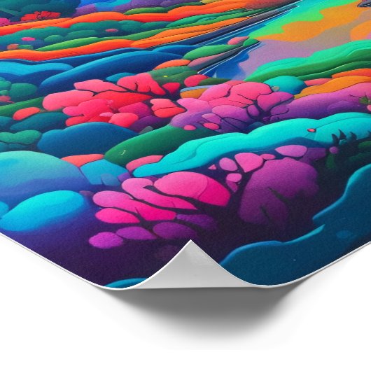 Psychedelische landschap roze groene kunst poster (Hoek)