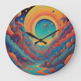 Psychedelische landschapsreis grote klok
