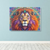 Psychedelische leeuw met caleidoscoop canvas afdruk (Insitu (Houten vloer))