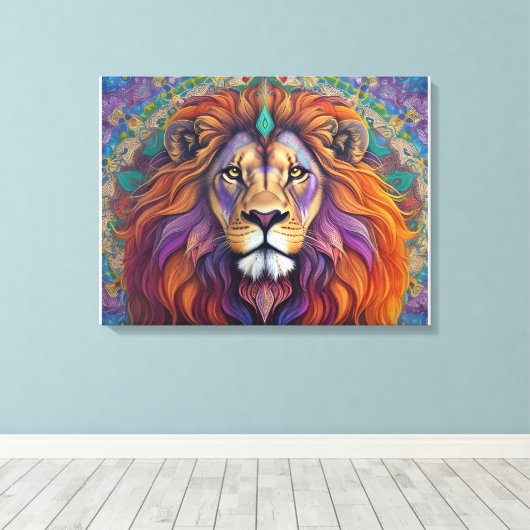 Psychedelische leeuw met caleidoscoop canvas afdruk (Insitu (Houten vloer))