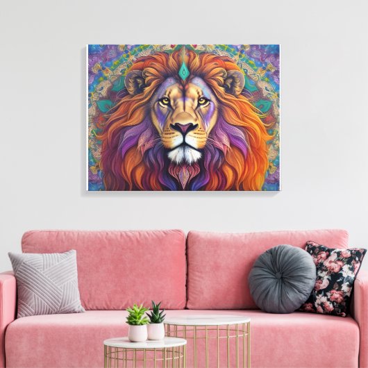 Psychedelische leeuw met caleidoscoop canvas afdruk (Insitu (Woonkamer))