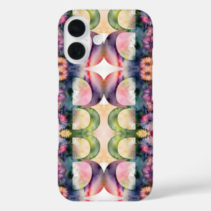 Psychedelische Letter B Patroon Bloemen Waterverf iPhone 16 Hoesje