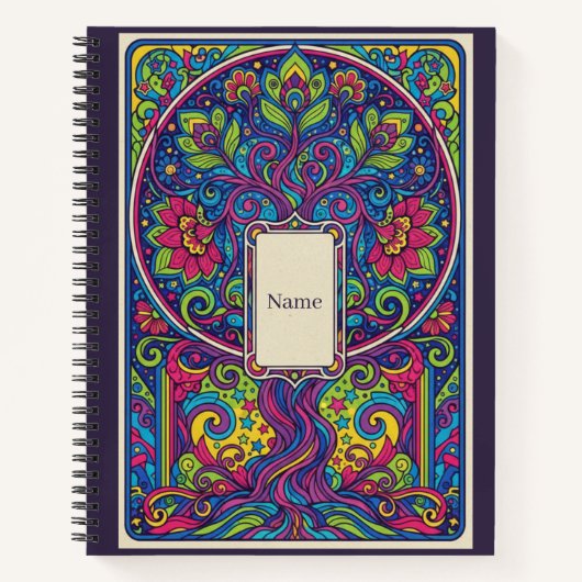Psychedelische Levensboom Neon Mandala Dagboek Notitieboek (Voorkant)