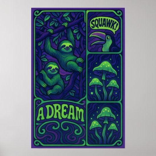 Psychedelische luiaard Oerwoud Poster (Voorkant)