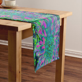 Psychedelische Magenta, Aqua en Limegroene Dahlia Korte Tafelloper