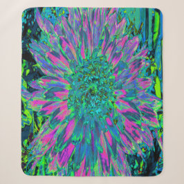 Psychedelische Magenta, Aqua en Limegroene Dahlia Sherpa Deken