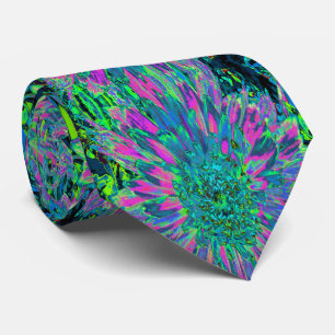 Psychedelische Magenta, Aqua en Limegroene Dahlia Stropdas