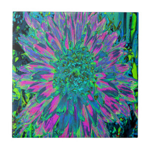 Psychedelische Magenta, Aqua en Limegroene Dahlia Tegeltje