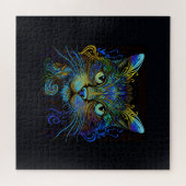Psychedelische Maine Coon Kat in Blauw Legpuzzel (Horizontaal)