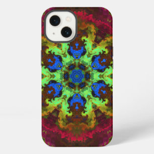 Psychedelische Mandala Bloem Groen Blauw en Rood iPhone 13 Hoesje