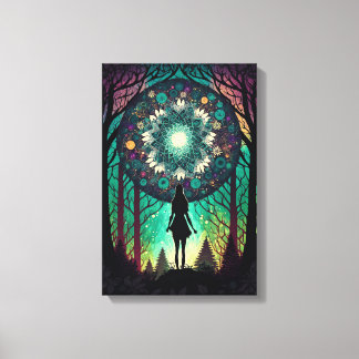 Psychedelische Mandala Bos Canvasprint | Boho Kuns Canvas Afdruk