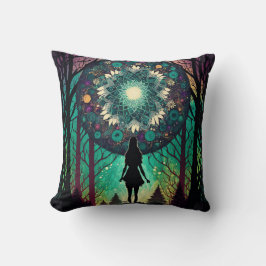 Psychedelische Mandala Bos Kussen | Boho Kunst
