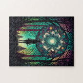 Psychedelische Mandala Bos Puzzel | Boho Kunst (Horizontaal)