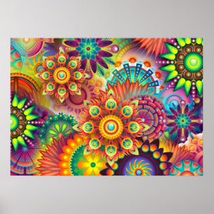 PSYCHEDELISCHE MANDALA FLORALE ABSTRACTE   BOHO-KU POSTER