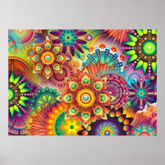 PSYCHEDELISCHE MANDALA FLORALE ABSTRACTE | BOHO-KU POSTER (Voorkant)