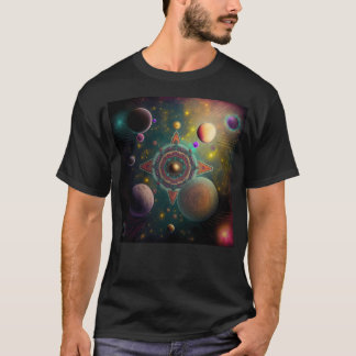Psychedelische mandala in het universum t-shirt