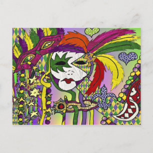 Psychedelische Mardi Gras Veermasker Briefkaart