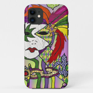 Psychedelische Mardi Gras Veermasker iPhone 11 Hoesje