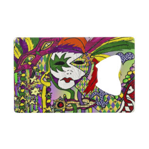 Psychedelische Mardi Gras Veermasker Creditkaart Flessenopener