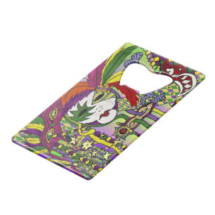Psychedelische Mardi Gras Veermasker Creditkaart Flessenopener