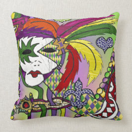 Psychedelische Mardi Gras Veermasker Kussen