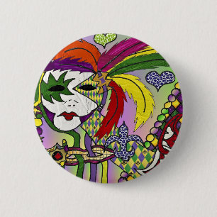 Psychedelische Mardi Gras Veermasker Ronde Button 5,7 Cm