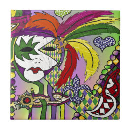 Psychedelische Mardi Gras Veermasker Tegeltje