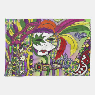 Psychedelische Mardi Gras Veermasker Theedoek