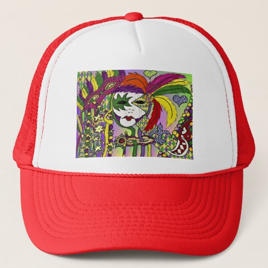Psychedelische Mardi Gras Veermasker Trucker Pet (Voorkant)