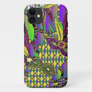 Psychedelische Mardi Gras Veermaskers iPhone 11 Hoesje