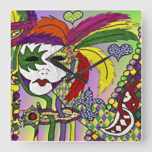 Psychedelische Mardi Gras Veermaskers II Klok