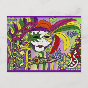 Psychedelische Mardi Gras Veermaskers Kleding Cade Briefkaart