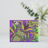 Psychedelische Mardi Gras Veermaskers Kleding Cade Briefkaart (Staand voorkant)