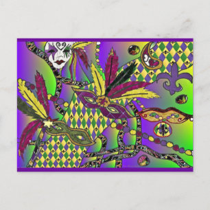Psychedelische Mardi Gras Veermaskers Kleding Cade Briefkaart