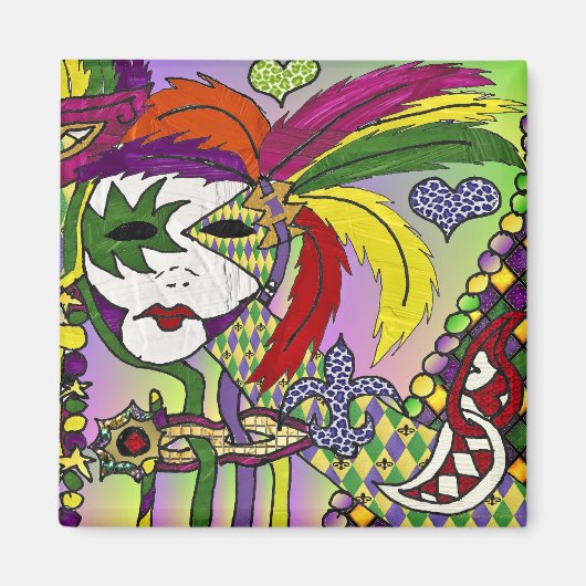 Psychedelische Mardi Gras Veermaskers Kleding Cade Magneet (Voorkant)