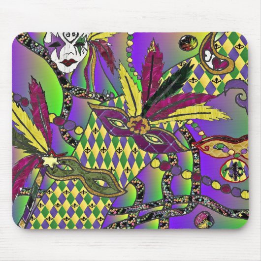 Psychedelische Mardi Gras Veermaskers Kleding Cade Muismat (Voorkant)