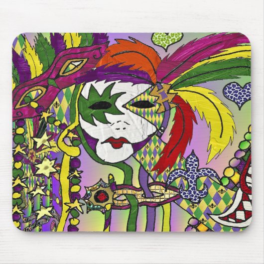 Psychedelische Mardi Gras Veermaskers Kleding Cade Muismat (Voorkant)