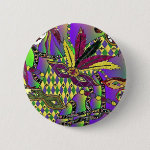 Psychedelische Mardi Gras Veermaskers Kleding Cade Ronde Button 5,7 Cm