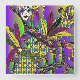 Psychedelische Mardi Gras Veermaskers Klok