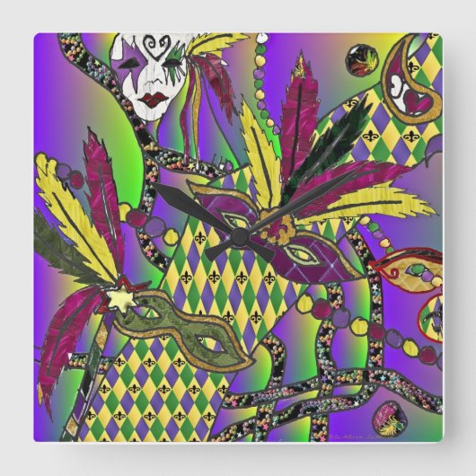 Psychedelische Mardi Gras Veermaskers Klok (Voorkant)