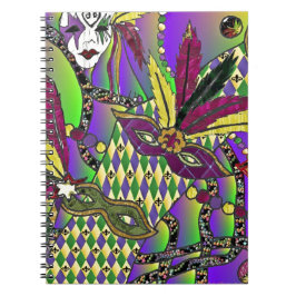 Psychedelische Mardi Gras Veermaskers Notitieboek