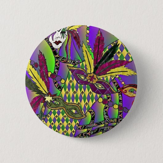 Psychedelische Mardi Gras Veermaskers Ronde Button 5,7 Cm (Voorkant)
