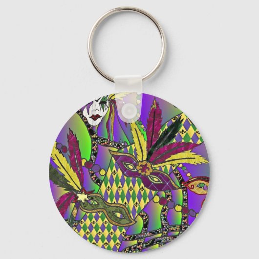 Psychedelische Mardi Gras Veermaskers Sleutelhanger (Voorkant)