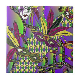 Psychedelische Mardi Gras Veermaskers Tegeltje