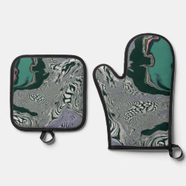 psychedelische marmeren werveling ovenwant & pannenlap set