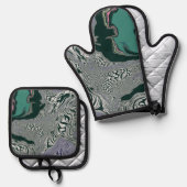 psychedelische marmeren werveling ovenwant & pannenlap set (Voorkant / Achterkant)