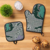 psychedelische marmeren werveling ovenwant & pannenlap set (Top down)