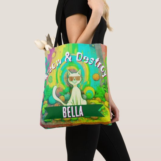 Psychedelische Meow & Destroy Gepersonaliseerde Ka Tote Bag (Dichtbij)