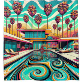 "Psychedelische Mid-Century Modern Pool" Douchegordijn